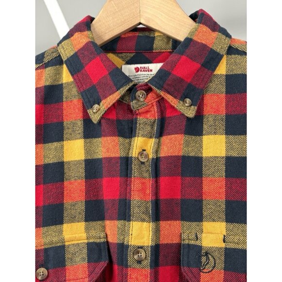 Fjallraven Skog Flannel Shirt Men’s Large Slim Fit Button Down Yellow Red Plaid - Picture 4 of 15
